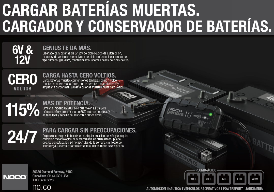 Cargador y mantenedor de baterías Noco Genius 10